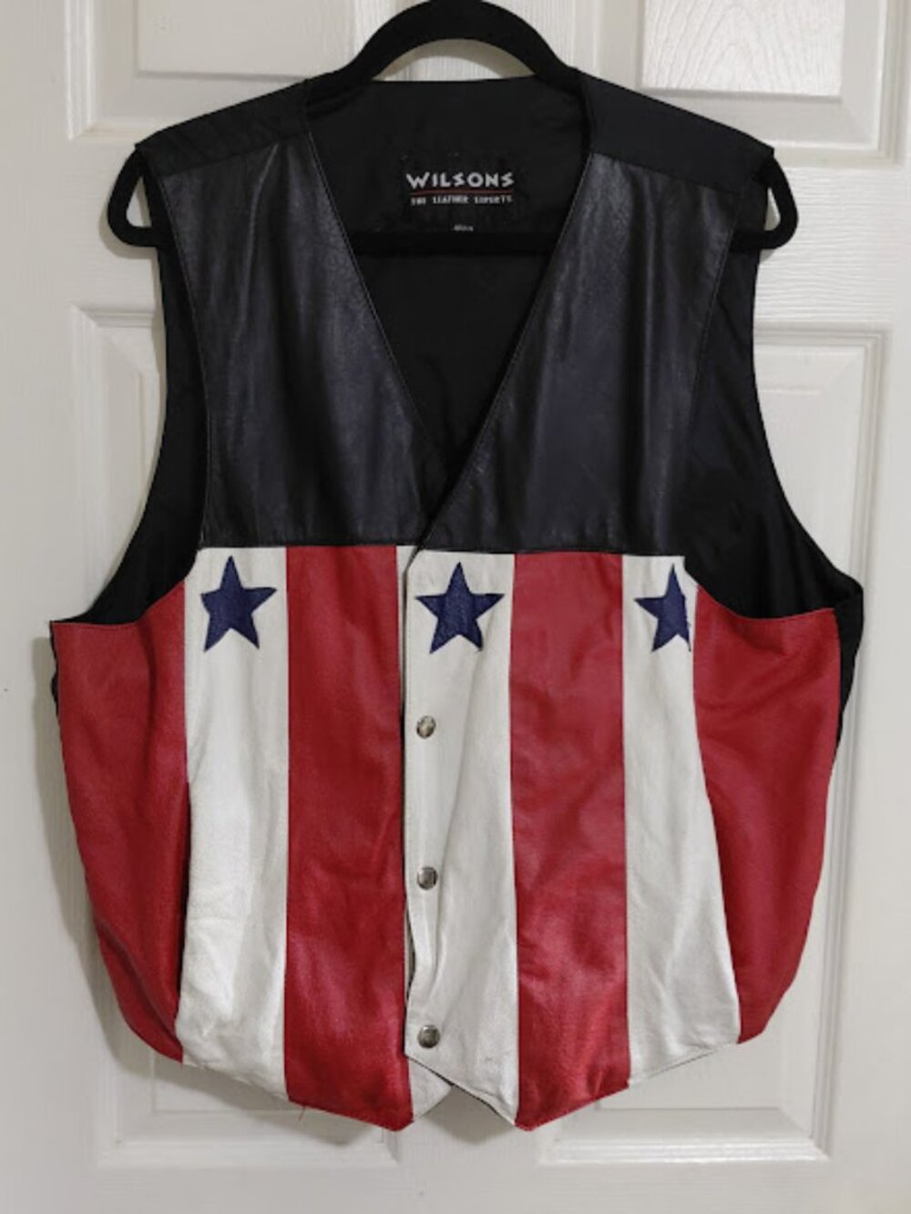 Vintage Wilsons Leather Vest Red/White/Blue Patriotic American Stars & Stripes